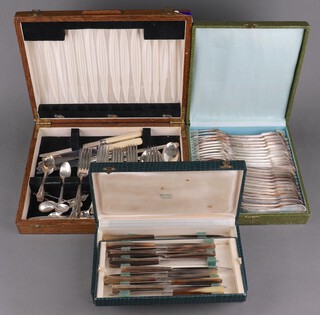 A part canteen of silver plated cutlery and 2 cased sets 