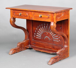 A Victorian style carved hardwood console table raised on 4 supports 75cm h x 95cm w x 45cm d 