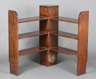 An Art Deco mahogany corner bookcase fitted 3 shelves 104cm h x 89cm w x 33 cm d 