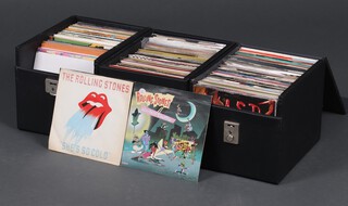 A collection of 1980's vinyl 45rpm single records to include David Bowie, Human League, The Police, Def Leppard, The Monkees, contained in 3 black record boxes 