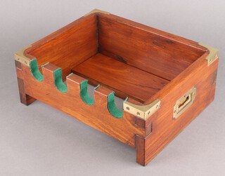 A military style mahogany and brass banded 4 bottle table wine rack 14cm x 36cm x 29cm 