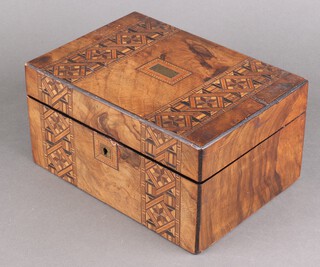A Victorian inlaid walnut sewing box with hinged lid 13cm x 27cm x 20cm 