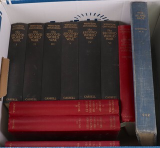 Churchill Winston, volumes 1-6 "The Second World War" published by Cassell and Co., ditto Volumes 1-4 "History of the English Speaking People" 6th edition published by Cassell, ditto "Island Race" published by Cassell 1964 (foxing and water damage)