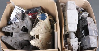 Star Wars by Palitoy, a collection of vintage play sets (half over painted) to include 2 AT-AT Walkers (1 painted grey) and 3 Millennium Falcons (2 painted grey and modified, no training balls) together with broken parts of other play sets