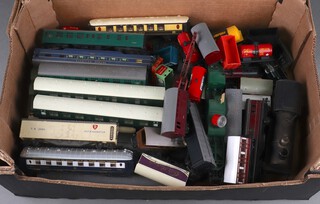 A collection of Dublo rolling stock contained in a fruit box 