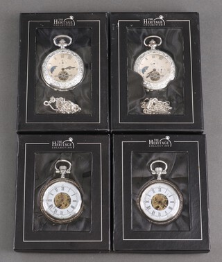 Four modern mechanical pocket watches a pen and pencil