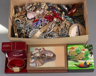 A gentleman's gilt cased Rotary wristwatch and a large quantity of costume jewellery and watches 