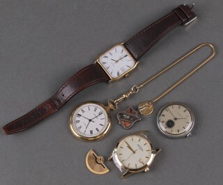 A gentleman's gilt cased Rotary calendar wristwatch, 2 other wristwatches and a dress watch and Albert