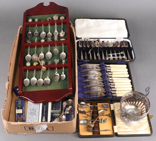 A collection of souvenir spoons, 3 cased sets, etc