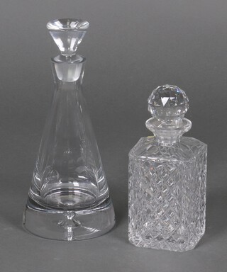 A stylish Studio Glass decanter and stopper 30cm, a spirit decanter 20cm 
