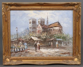 Burnett, a 20th Century French oil painting impressionist scene "Notre Dame" 28cm x 39cm 
