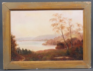 Victorian oil on board, moored boat in an inlet, unsigned 24cm x 34cm 