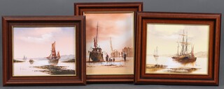 Ken Hammond, 3 impressionist oil paintings on canvas, studies of fishing boats 24cm x 19cm, 19cm x 24cm
