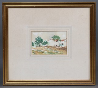 Watercolour indistinctly signed, country cottage 11cm x 15cm 