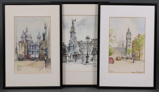 Jan Korthals (dutch, 1916-1972) print "Buckingham Palace, London, together with two Hannan Prints of London "St Pauls Cathedral from Ludgate Hill" and "Westminster 1949, Parliament & Big Ben", 30cm x 20cm  (3)