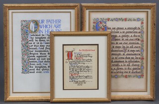 20th Century watercolour "The Lord's Prayer", 2 other prayers 29cm x 23cm 