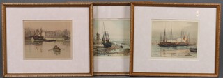Henry G Walker, 3 etchings signed in pencil, moored fishing boats 22cm x 27cm 