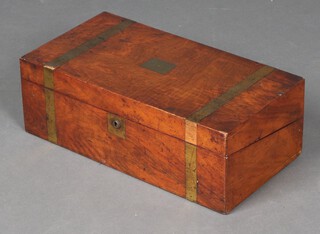 A Victorian rectangular mahogany and brass banded writing slope with hinged lid, fitted interior 15cm x 45cm x 23cm (contact marks in places)