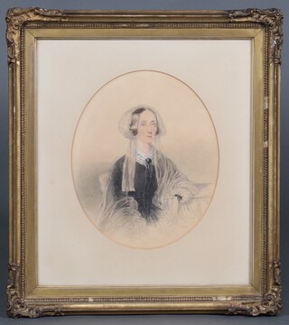 A Victorian unsigned watercolour study of a lady in the oval 29cm x 23cm, 2 prints of London 