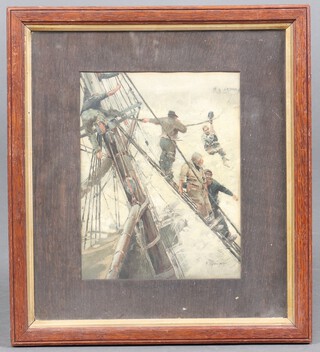 Sir Frank Brangwyn, print, maritime study "Ashore" 22cm x 17cm 