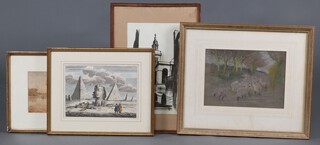 20th Century pastel, study of a herd of sheep 20cm x 29cm and other pictures and prints 