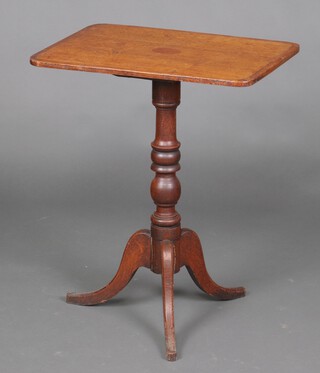 A 19th Century rectangular oak wine table raised on a pillar and tripod base 73cm h x 59cm w x 42cm d (old repair to leg)