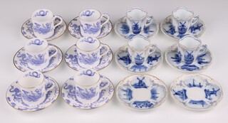 A Royal Worcester 12 piece blue glazed coffee service decorated dragons, with blue Worcester mark,  comprising 6 coffee cans (5 a/f) and 6 saucers (2 a/f) and a 10 pieces Louis Philipp coffee set decorated windmills - 4 cups (1 a/f, 1 chipped), 6 saucers (2 with slight chips)