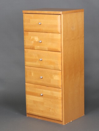 A beech finished pedestal chest of 5 drawers 110cm h x 48cm w x 38cm d 