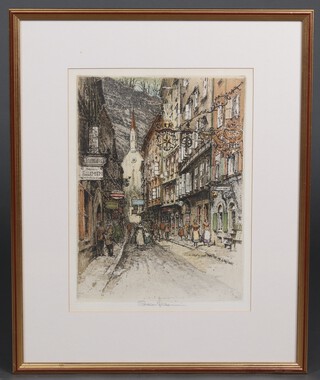 Luigi Kasimir (1881-1962) etching, signed in pencil, Getreidegasse, Salzsburg, 39cm by 29cm