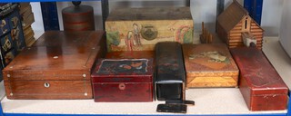 A Victorian rectangular inlaid rosewood and mother of pearl trinket box with hinged lid 10cm h x 27cm w x 20cm and other boxes