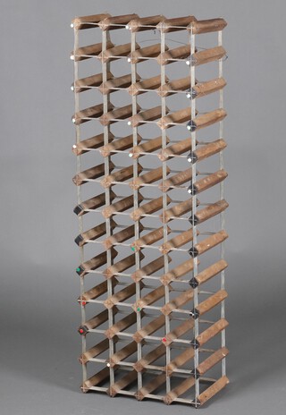 A metal and wooden 41 bottle wine rack 
