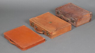 A brown leather briefcase 8cm x 43cm x 31cm, a brown leather document case 42cm x 30cm and a brown leather attache case 10cm x 41cm x 28cm 