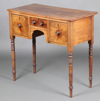 A 19th Century mahogany sideboard fitted 3 drawers, raised on ring turned supports 80cm h x 187cm w x 45cm d 