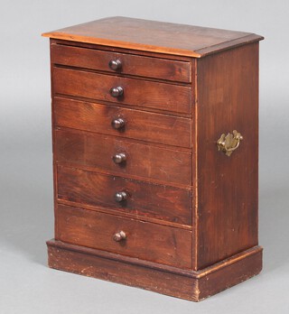 A Victorian pine collectors chest of 6 drawers with turned handles, raised on bun feet 47cm h x 37cm w x 22cm d 