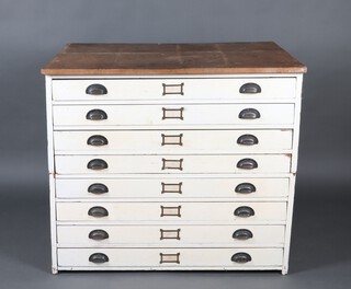 A pine plan chest of 8 drawers (in 2 sections - need support work) 102cm h x 117cm w x 86cm d 