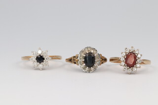 Three 9ct yellow gold paste set rings size M, N and N, 6.4 grams gross 