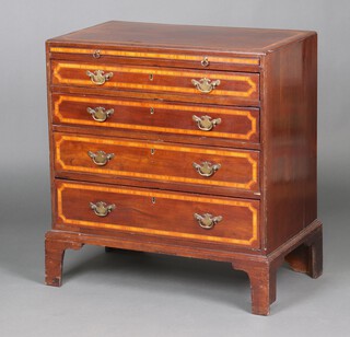 A Georgian inlaid mahogany chest with caddy top, fitted a brushing slide above 4 long drawers, raised on bracket feet 86cm h x 79cm w x 46cm d 