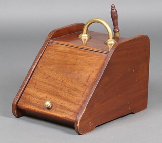 A Victorian mahogany coal box with brass carrying handle and zinc liner, complete with shovel 31cm h x 34cm w x 47cm d 