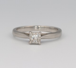 A platinum princess cut diamond ring, size K, with GIA certificate, colour grade A, clarity grade VS1, 0.43ct, 3.9 grams, size K