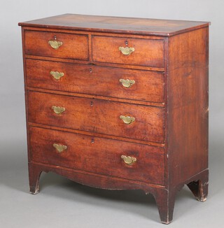 An 18th Century oak and pine lined chest of 2 short and 3 long graduated drawers with replacement brass swan neck drop handles, raised on bracket feet 111cm h x 107cm w x 50cm d 