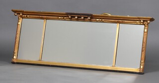 A 19th Century rectangular triple plate over mantel mirror contained in a gilt plaster and wood frame with ball studding, 38cm x 108cm x 7cm 