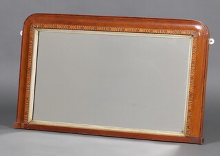 A Victorian rectangular plate over mantel mirror contained in an inlaid mahogany arch shaped frame 48cm x 84cm 
