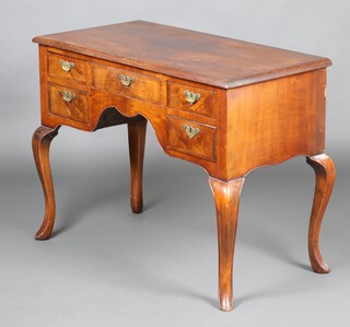 A 19th Century Queen Anne style walnut quarter veneered and crossbanded side table, fitted 1 long and 4 short drawers 76cm h x 99cm w x 50cm d 