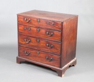 A Georgian mahogany, pine lined, chest of 4 long drawers with brass swan neck drop handles, raised on bracket feet 78cm h x 77cm w x 45cm d 