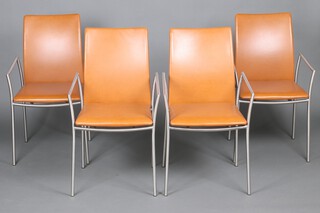 Skovby Mobelfabrik, a set of four chrome framed armchairs with tan upholstery