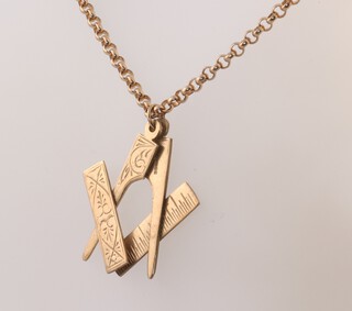 A 9ct yellow gold necklace, 50cm, with a 9ct yellow gold Masonic pendant 16.2 grams