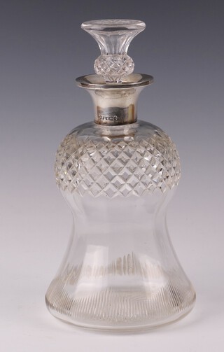 An Edwardian cut glass silver mounted decanter with thistle stopper Sheffield 1900, 22cm 