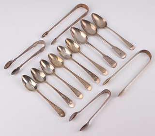 Six William IV silver teaspoons, maker Peter and Ann Bateman, London 1832, 3 other spoons and 4 pairs of sugar nips, 230 grams 
