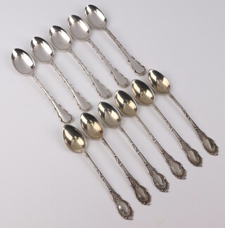 Six German silver coffee spoons with fancy handles and 5 tea spoons 154 grams 