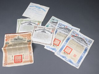 Three British Controlled Oil Fields Ltd. voting trust certificates numbered J3590, J3591 and K6133, 8 Chinese Government 5 per cent Gold Loan certificates and 2 Marlu Gold Mining Areas certificates 